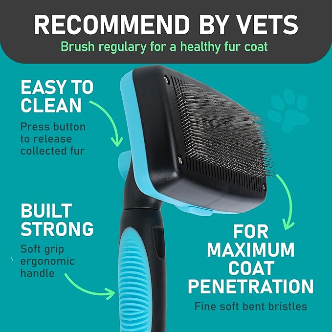 Maxpower Planet Dog Rake and Dog Hair Brush - Gently Removes Loose Undercoat, Mats and Tangled - Deshedding Grooming Tool for Dogs &amp; Cats - Self Cleaning Slicker Brush - All Hair Types