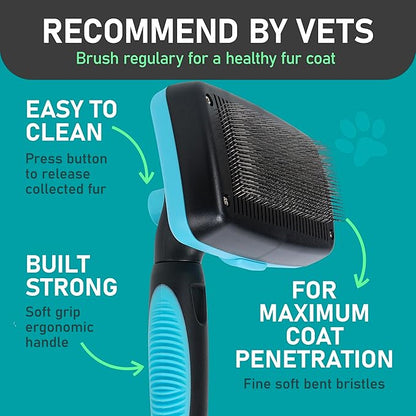 Maxpower Planet Dog Rake and Dog Hair Brush - Gently Removes Loose Undercoat, Mats and Tangled - Deshedding Grooming Tool for Dogs &amp; Cats - Self Cleaning Slicker Brush - All Hair Types