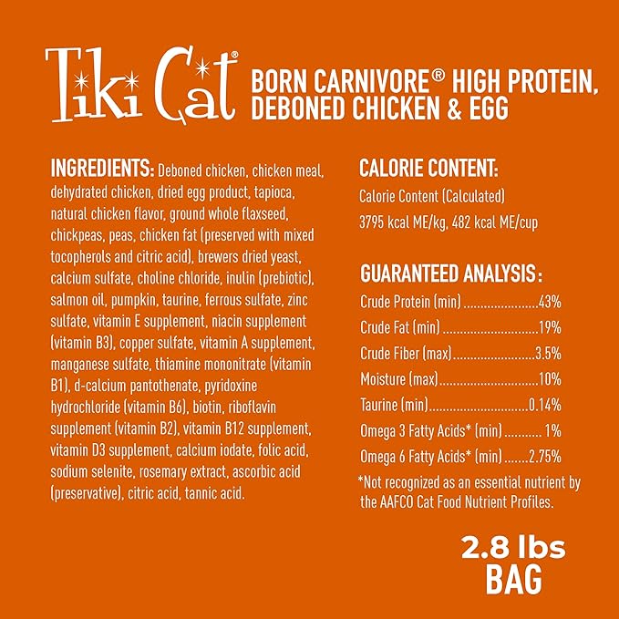 Tiki Cat Born Carnivore High Protein Dry Cat Food, Deboned Chicken &amp; Egg, 2.8 lbs. Bag