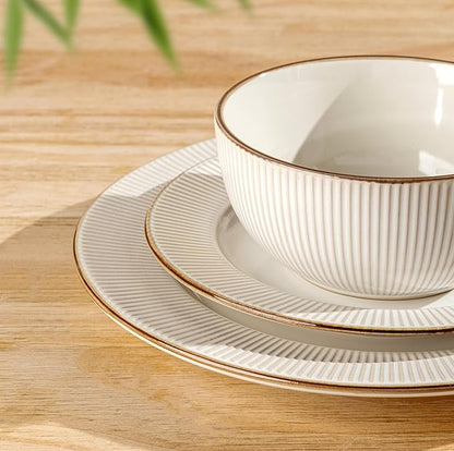 GBHOME Ceramic Dinnerware Sets,18 pcs Embossed Elegant Stoneware Plates and Bowls Sets, Housewarming Wedding Gift | Dishwasher &amp; Microwave Safe | Dishes Set Service for 6