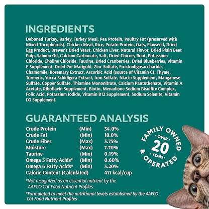 Optimeal Natural Dry Cat Food for Adult Cats - Proudly Ukrainian - Tasty and Nutritional Cat Food Dry Recipe with Immunity Support for Healthy Felines (3.3 lbs, Turkey &amp; Barley)