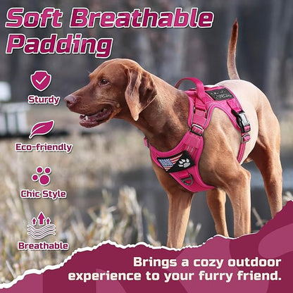 rabbitgoo Tactical Dog Harness for Large Dogs, No Pull Military Service Vest with Handle &amp; Molle, Easy Control for Training Walking, Adjustable Reflective Straps, Rose Red, L