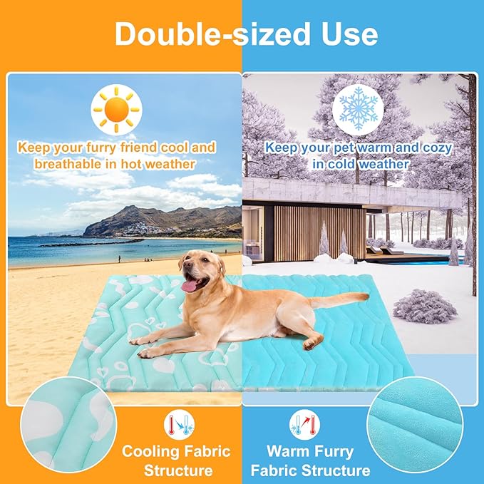 BEAUTYZOO Upgrade Dog Cooling Mat Extra Large, Reversible Self-Cooling Mat for Dogs, Thicken Pet Ice Cool Pad Blanket for Summer Kennel Sofa Bed Floor Car Seat, Machine Washable&amp;Foldable, 48"x28"