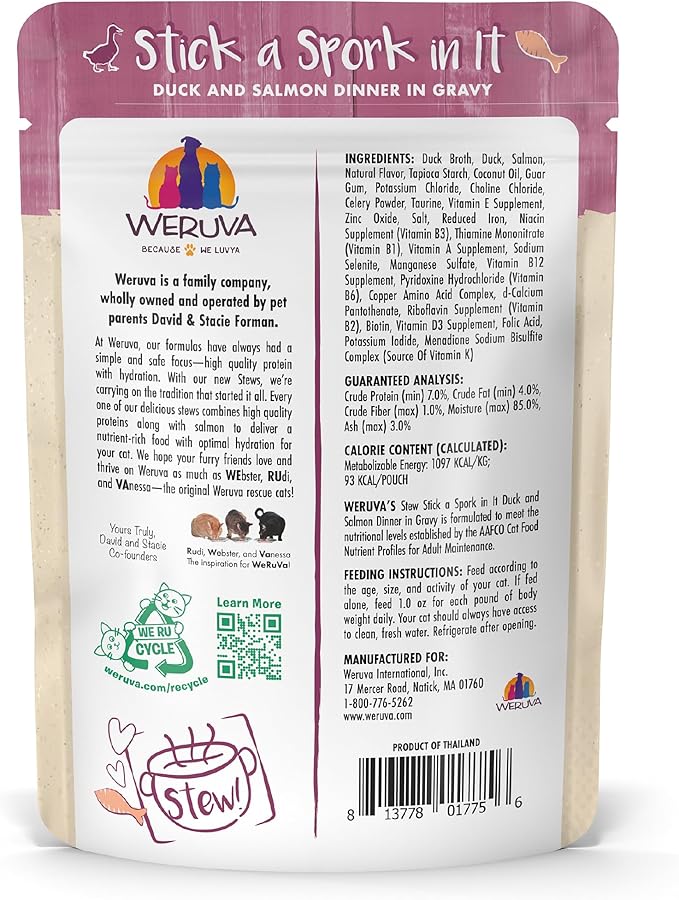 Weruva Classic Cat Stews, Stick A Spork in It with Duck &amp; Salmon in Gravy, 3oz Pouch (Pack of 12)