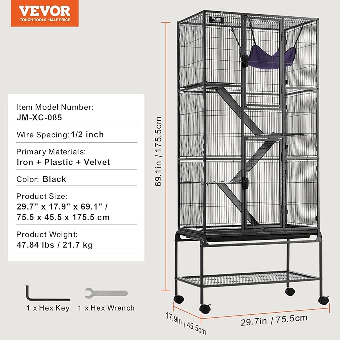 VEVOR 69" Rolling Metal Ferret Cage, Large 4-Tier Critter Nation Cage, Small Animal Cage with Ramps &amp; Tray, Easy to Set up for Pet Mice, Hamster, Guinea Pig, Chinchilla, Squirrel, Hedgehogs, Bunny
