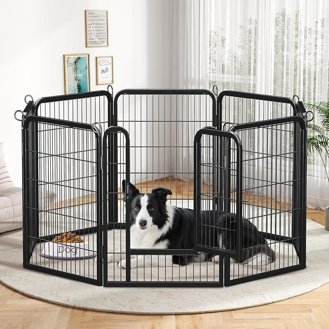 40 Inch Dog Playpen - 8 Panels Metal Pet Exercise Pen for Medium-Large Dogs, Indoor/Outdoor Dog Fence for Yard, Garden, Camping &amp; RV Travel