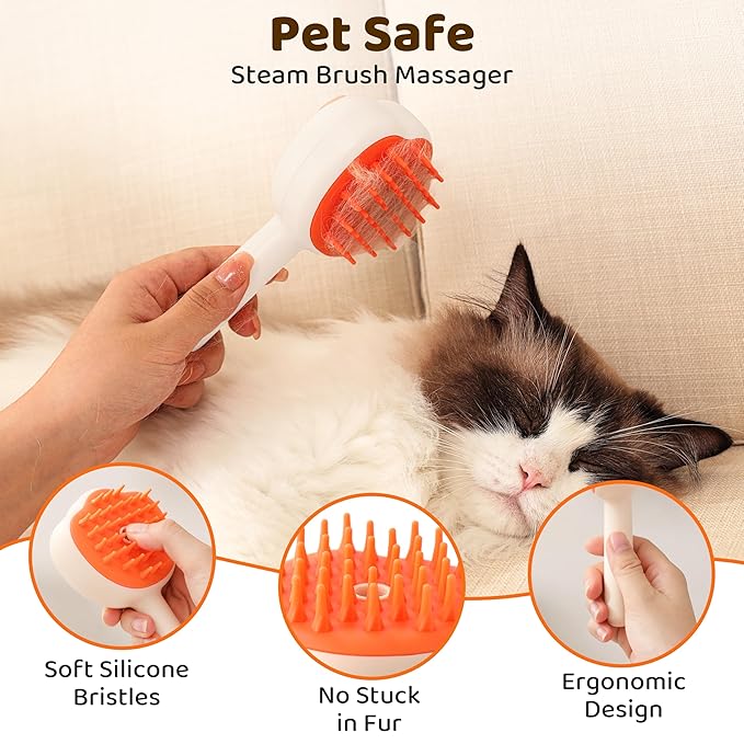 Steam Cat Brush, 6-in-1 Dog Brush Spritz Defur Comb with Pet Waterless Shampoo, Steamy Skin Friendly Deshedding Grooming Tool, Suitable for Shedding &amp; Haired Pets, Pet Supplies Accessories, White