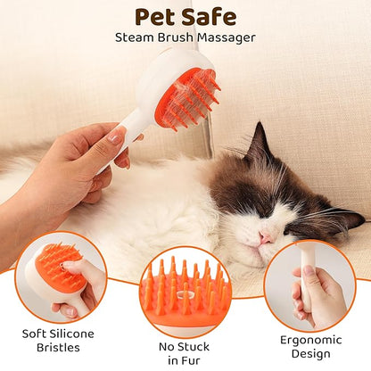 Steam Cat Brush, 6-in-1 Dog Brush Spritz Defur Comb with Pet Waterless Shampoo, Steamy Skin Friendly Deshedding Grooming Tool, Suitable for Shedding &amp; Haired Pets, Pet Supplies Accessories, White