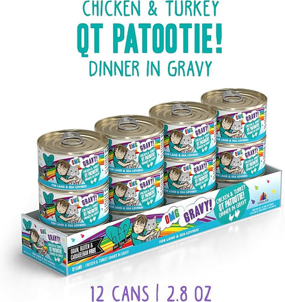 Weruva B.F.F. OMG - Best Feline Friend Oh My Gravy! Grain-Free Wet Cat Food Cans, QT Patootie! Chicken &amp; Turkey, 2.8 oz Can (Pack of 12)