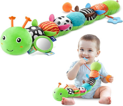 Baby Toys 0-6-12 Months,Musical Caterpillar Stuffed Animals Activity Infant Toys with Crinkle,Rattles,Mirror&amp;Pull String,Muti-Sensory Toys Gifts for Newborn Tummy Time,Kelly Green|Leafy