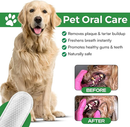 Dog Teeth Cleaning Wipes, Fights Plaque, Freshens Breath &amp; Promotes Gum Health, No-Rinse Finger Toothbrush, Gentle &amp; Naturally Safe, Completes Your Dog Tooth Brushing Kit, 50 Count