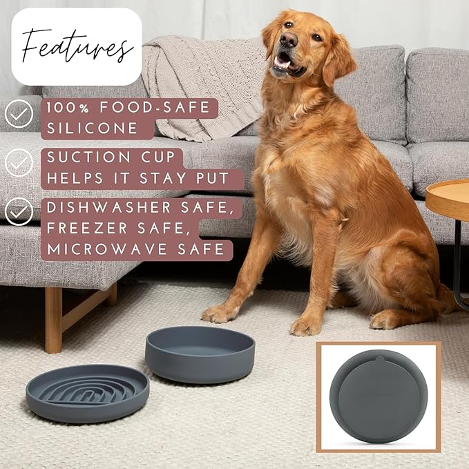 The Slowdown Bowl Silicone Slow Feeder for Dogs &amp; Puppies, Slow Eating, Modern Lick Mat Design, Reduces Gulping, Fits 2.5 Cups 9.5” Across x 1.5” Tall, Mealtime Challenge, Large-Blush