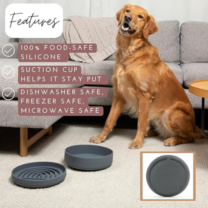 The Slowdown Bowl Silicone Slow Feeder for Dogs &amp; Puppies, Slow Eating, Modern Lick Mat Design, Reduces Gulping, Fits 2.5 Cups 9.5” Across x 1.5” Tall, Mealtime Challenge, Large-Blush
