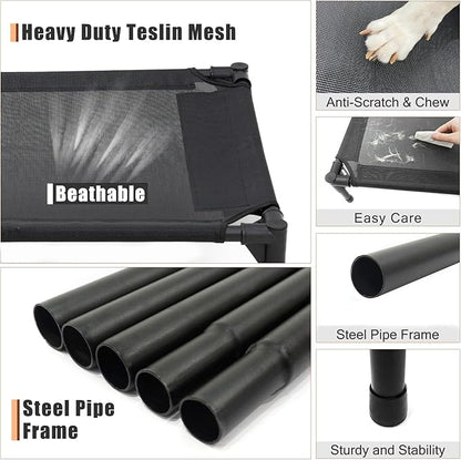 XL Elevated Dog Bed for Large Dogs, Extra Raised Dog Cot Beds, Heavy Duty Pet Cots with Durable Supportive Teslin Recyclable Mesh, Indoor &amp; Outdoor Pet Bed