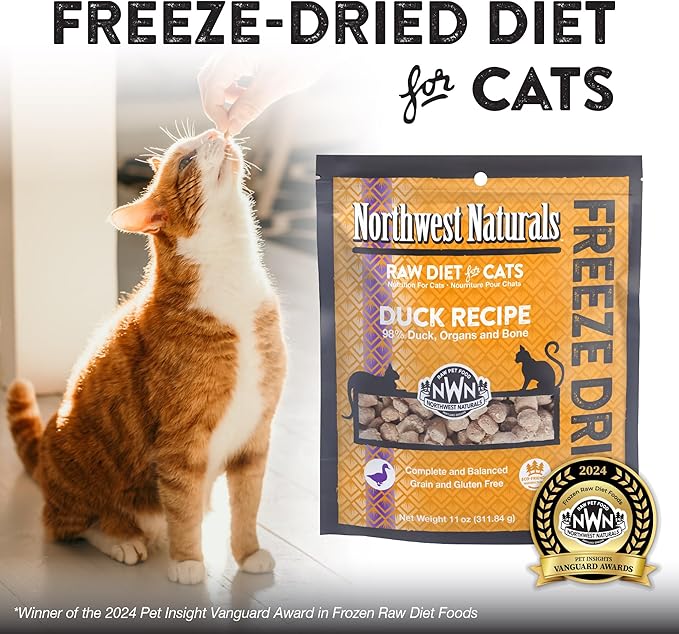 Northwest Naturals Freeze-Dried Duck Cat &amp; Kitten Food – Bite-Sized Nibbles – Healthy, Limited, Human-Grade Ingredients, All-Natural, High-Protein – Complete &amp; Balanced, Grain-Free – 11 oz (Pack of 3)