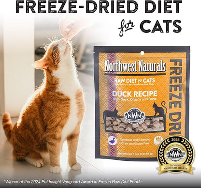Northwest Naturals Freeze-Dried Duck Cat &amp; Kitten Food – Bite-Sized Nibbles – Healthy, Limited, Human-Grade Ingredients, All-Natural, High-Protein – Complete &amp; Balanced, Grain-Free – 11 oz (Pack of 3)