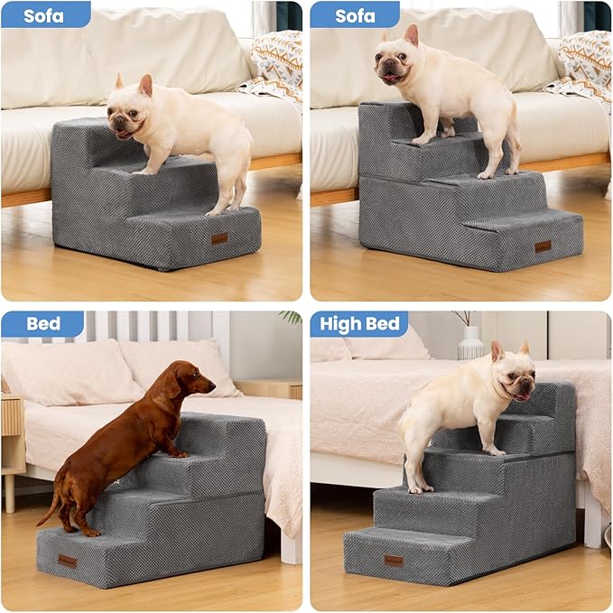 Dog Stairs for Small Dogs &amp; Cats,3-Step Extra Wide Non-Slip Pet Steps for Couch Sofa and Chair,Grey,15.7" H