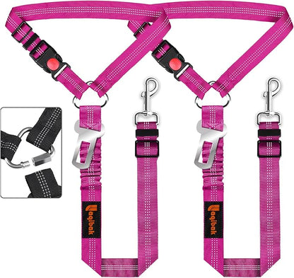 Removable Dog Seat Belt Harness for Car, 3 in 1 Pet Dog Car Seatbelt Leash, Retractable Restraint Secures to Vehicle Headrest &amp; Adjustable Reflective Bungee Dog Seatbelt Tether, Rose