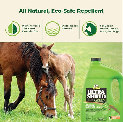 Absorbine UltraShield Green All-Natural Fly &amp; Insect Repellent for Horses &amp; Dogs, Essential Oils Repel &amp; Control, 128oz Bottle, No Sprayer