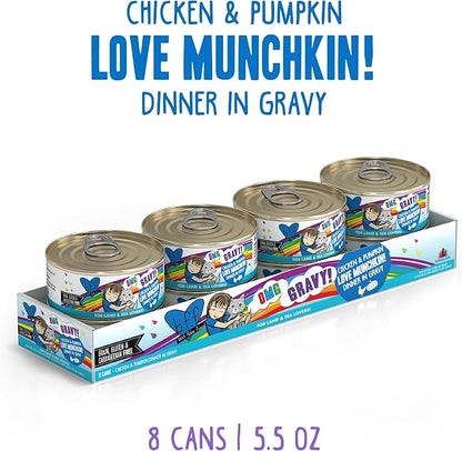 Weruva B.F.F. OMG - Best Feline Friend Oh My Gravy!, Love Munchkin! with Chicken &amp; Pumpkin in Gravy Cat Food, 5.5oz Can (Pack of 8)