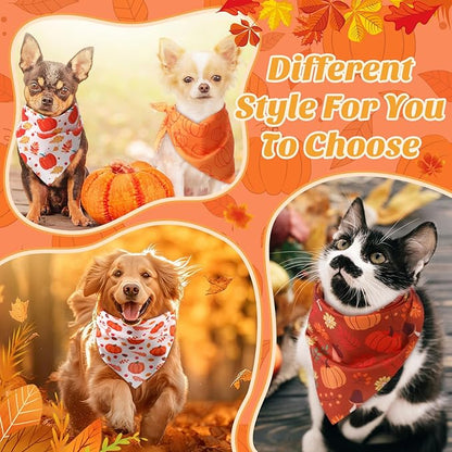 Abbylike 200 Pcs Fall Dog Bandanas Bulk Pumpkin Bandanas for Dogs Pets Triangle Kerchief Bibs Scarf for Fall Autumn Thanksgiving Costume Photo Props Accessories Pet Shops Adoption Events, 25 Styles