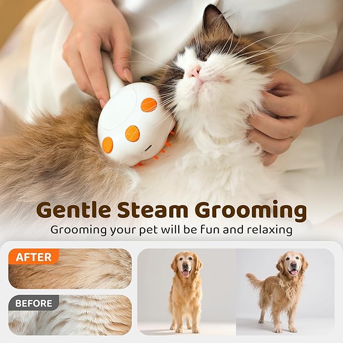 Steam Cat Brush, 6-in-1 Dog Brush Spritz Defur Comb with Pet Waterless Shampoo, Steamy Skin Friendly Deshedding Grooming Tool, Suitable for Shedding &amp; Haired Pets, Pet Supplies Accessories, White