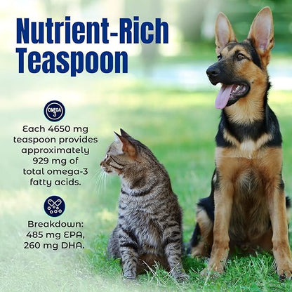 Life Line Pet Nutrition Wild Alaskan Fish Oil Omega-3 Supplement for Skin &amp; Coat – Supports Brain, Eye &amp; Heart Health in Dogs &amp; Cats, 16.5oz