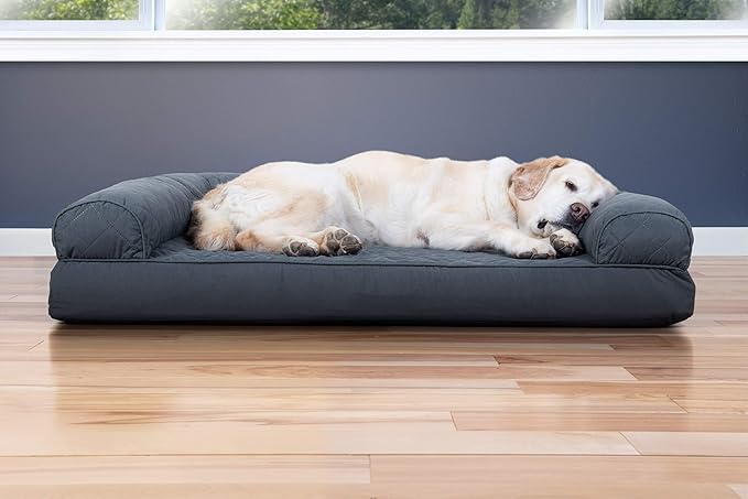 Furhaven Cooling Gel Dog Bed for Large Dogs w/ Removable Bolsters &amp; Washable Cover, For Dogs Up to 95 lbs - Quilted Sofa - Iron Gray, Jumbo/XL