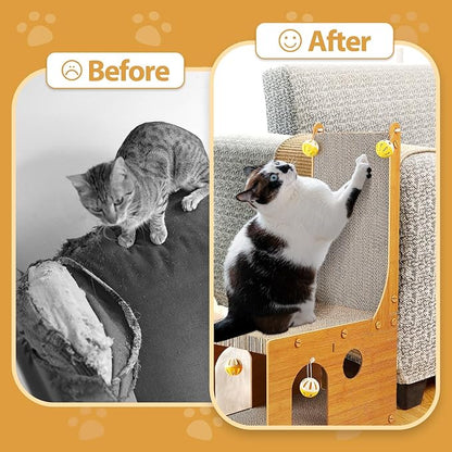 Cat Scratcher, Cat Scratching Board, L Shaped Vertical Cat Scratcher for Wall and Couch Protection, Cat Cardboard Scratcher with 4 Ball Toys for Indoor Cats