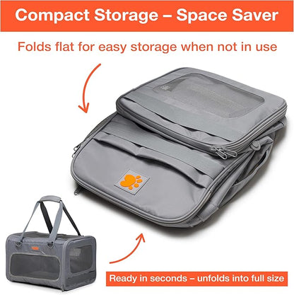 Portable Soft-Sided Pet Carrier for Cats and Small Dogs – Animal Travel Bag with Locking Zippers, Breathable Mesh and Collapsible Design – Lightweight and Secure Cat Dog Travel Crate