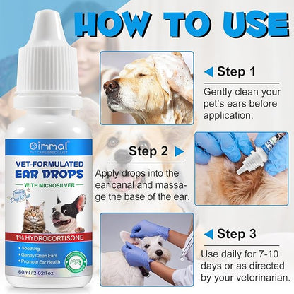 Dog Ear Infection Treatment, Cat &amp; Dog Ear Cleaner for Itchy Relief, Antiseptic,Waxing,Cleansing, Ear Mite Treatment for Dog Cats, Yeast Ears Infection Treatment for Dogs, 2.02fl.oz