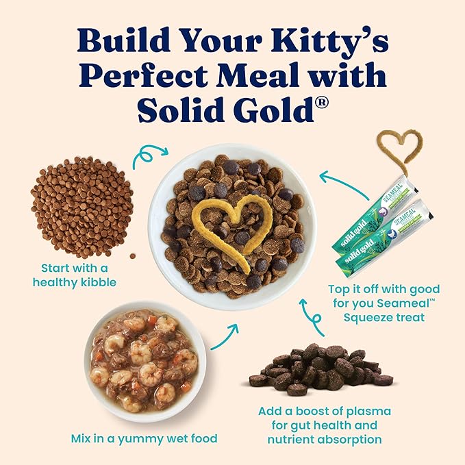 Solid Gold Lickable Cat Treats - Limited Ingredient SeaMeal Squeezable Healthy Cat Treats Variety - Chicken &amp; Tuna Snack &amp; Topper Squeeze Ups for Cats w/for Gut &amp; Immune Support - 3oz/6ct