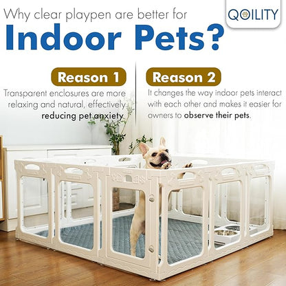 Clear Dog Play Pen Indoor, Effectively Relieves Indoor Pet Anxiety, 56" x 37" x 23.6"H, Suitable for Dogs and Puppies, White