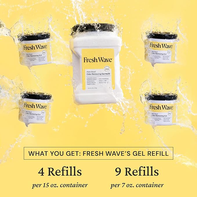 Fresh Wave Lemon Odor Removing Gel Refill, 63 oz. - Safer Odor Absorbers for Home, Natural Plant-Based Odor Eliminator, Every 15 oz. lasts 30-60 Days, For Cooking, Trash &amp; Pets