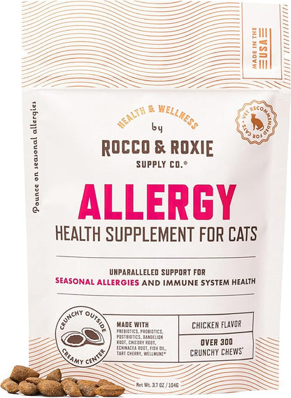 Rocco &amp; Roxie Allergy Relief for Cats, Cat Supplements &amp; Vitamins, Probiotics to Support Gut Health, Fish Oil for Skin, Sneezing and Itching from Seasonal Allergies, Tart Cherry Immune System Support
