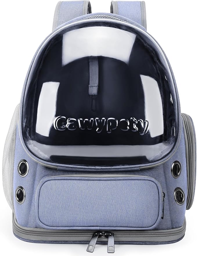 Cat Backpack Carrier, Breathable Cat Carrier Large Space Bubble Pet Backpack for Kitty Small Dog up to 12lbs, Transparent &amp; Foldable Pet Carrier for Travel Hiking (Blue