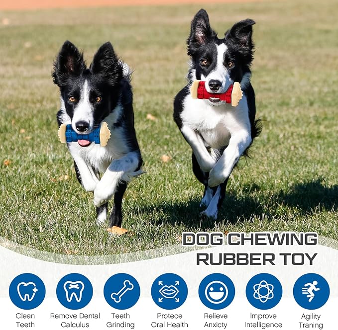 Aliceset 2 Pcs Dog Toys for Aggressive Chewers Tough Durable Indestructible Puzzle Interactive Dog Cognitive Chew Toys with Beef Flavor, Safe Rubber Bone Shape Enrichment Gift to Keep Them Busy