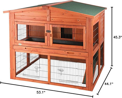 TRIXIE natura Outdoor Deluxe Rabbit Hutch with Run - Large 2-Story Rabbit Cage with Non-Slip Ramp - Elevated Small Animal House with Secure Playpen, Hinged Roof &amp; Two Pull-Out Trays - in Natural