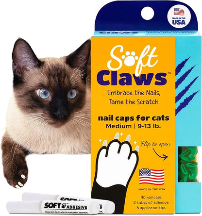 Soft Claws Cat Nail Caps for Small Cats – (40 Caps, Black) - Veterinarian-Developed | Protects Furniture &amp; Skin - Easy to Apply, Long-Lasting Anti-Scratch Soft Cat Claw Covers