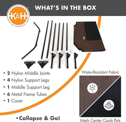 K&amp;H Pet Products Outdoor Elevated Dog Cot, Breathable Cooling Elevated Cot Hammock Pet Bed for XL Dogs, Washable Mesh Cover, Raised Metal Frame, Collapsible, Portable - Jumbo 56 X 38in Chocolate