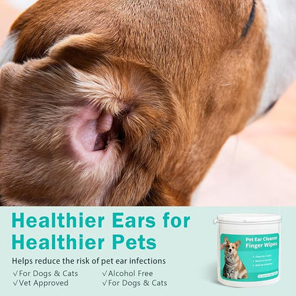 Dog Ear Cleaner Wipes Grooming Kit Care for Dogs &amp; Cats Pet Ear Relief Gently Remove Ear Wax Debris and Smelly 50 Pcs Unscented