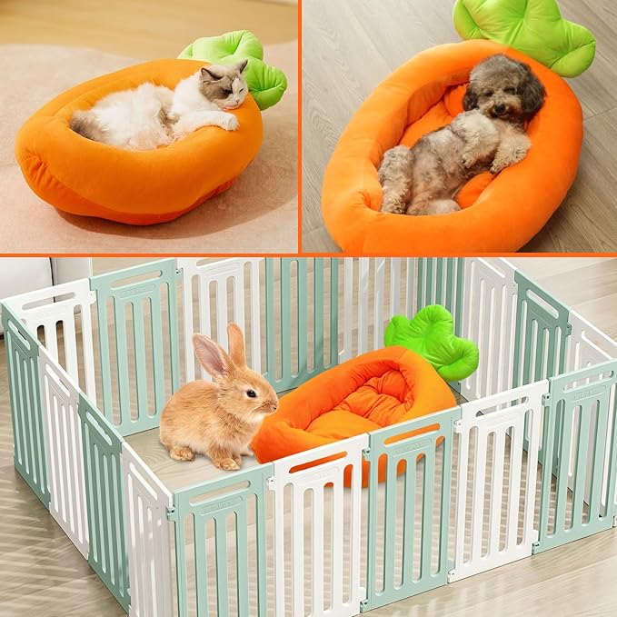 Bunny Bed,Thick&amp;Soft Rabbit Bed with Removable Cushion,Machine Washable with Rattan Mat &amp; Heart Decor,Cozy Warm Small Animal Sleeping Beds (Carrot Shape-M)
