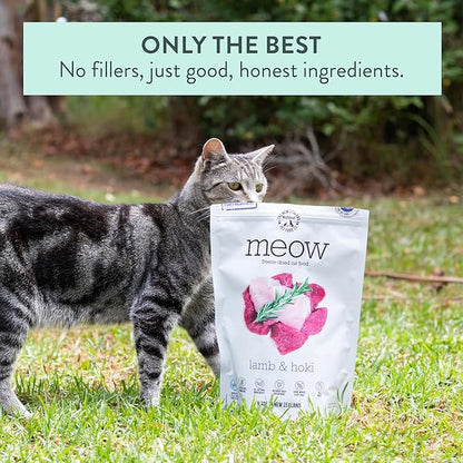 Meow Lamb &amp; Hoki Freeze Dried Raw Cat Food, Mixer, or Topper, or Treat - High Protein, Natural, Limited Ingredient Recipe 9.9 oz