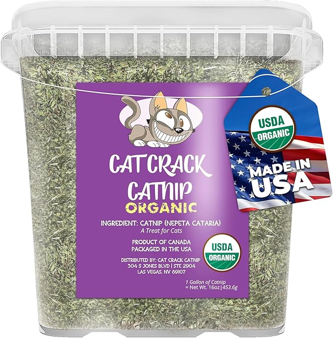 Cat Crack Organic Catnip, 100% Natural Cat Nips Organic Blend That Energizes and Excites Cats, Safe Catnip Treats Used for Cat Play, Cat Training, &amp; New Organic Catnip Toys for Cats(1 Gallon Organic)