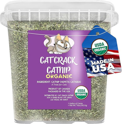 Cat Crack Organic Catnip, 100% Natural Cat Nips Organic Blend That Energizes and Excites Cats, Safe Catnip Treats Used for Cat Play, Cat Training, &amp; New Organic Catnip Toys for Cats(1 Gallon Organic)
