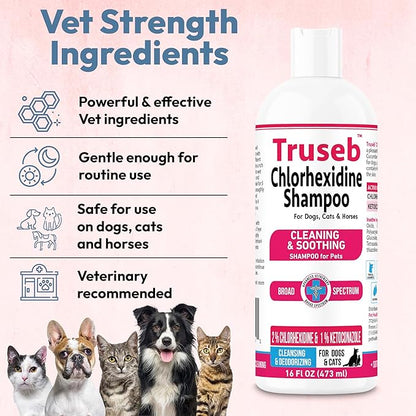 Truseb Topical Ketoconazole and Chlorhexidine Shampoo for Dogs, Cats, and Horses with Aloe - 16 oz (Ketoconazole &amp; Chlorhexidine Shampoo, 16 oz)