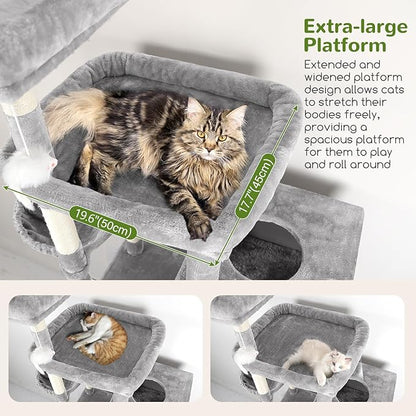Globlazer Extra Large Cat Tower, 81-inch Tall Cat Tree for Big Cats 20 lbs, XXL Heavy Duty Cat Scratching Tower for Indoor Adult Cats with 3 Cat Condos, 8 Scratching Posts, F81, Light Grey