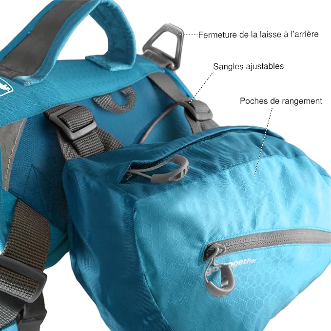 Kurgo Dog Saddlebag Backpack, Back Pack Dog Harness, Hiking Pack for Dogs, Packs for Pets to Wear, Camping &amp; Travel Vest Harness, Reflective, Lightweight, Baxter Pack, for Medium &amp; Large Pets