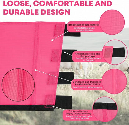 Premium 4-Pack Horse Fly Boots &amp; Leggings Loose-Fit Fine Mesh with Stay-On Fasteners, Support Strips &amp; Anti-Stomp Design Breathable Non-Slip Protection Leg Wrap (Large) Rose Pink