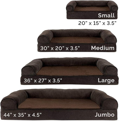 Furhaven Orthopedic Dog Bed for Large/Medium Dogs w/ Removable Bolsters &amp; Washable Cover, For Dogs Up to 55 lbs - Sherpa &amp; Chenille Sofa - Coffee, Large